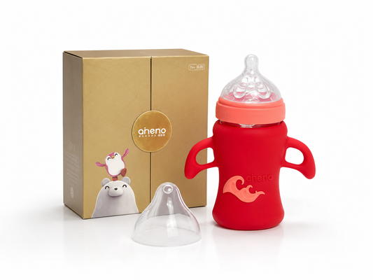 Aneno Anti-Colic Premium Glass Feeder Bottle with Protective Silicone Sleeve 240ml