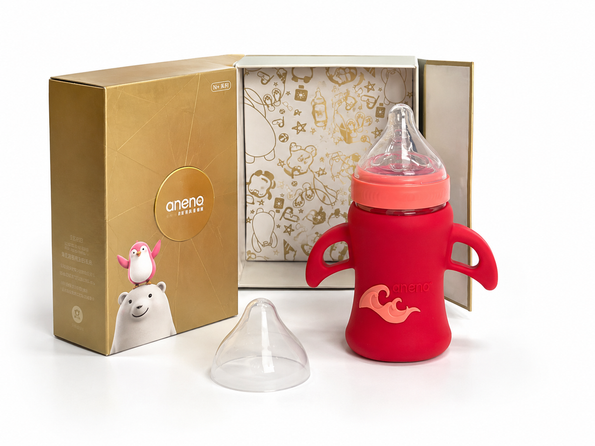 Aneno Anti-Colic Premium Glass Feeder Bottle with Protective Silicone Sleeve 240ml