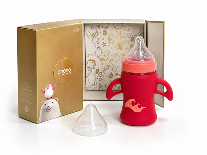 Aneno Anti-Colic Premium Glass Feeder Bottle with Protective Silicone Sleeve 240ml