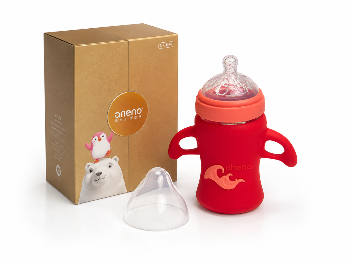 Aneno Anti-Colic Premium Glass Feeder Bottle with Protective Silicone Sleeve 240ml