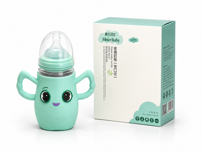 Meier Baby Wide-Neck Glass Feeding Bottle with Protective Silicone Sleeve 240ml (Mint Green)