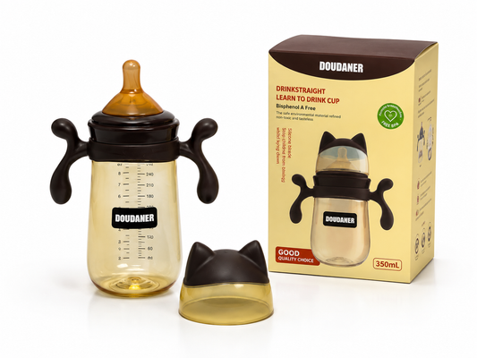 Doudaner Wide-Neck Baby Feeding Bottle 350ml (Plastic - Dark Brown)
