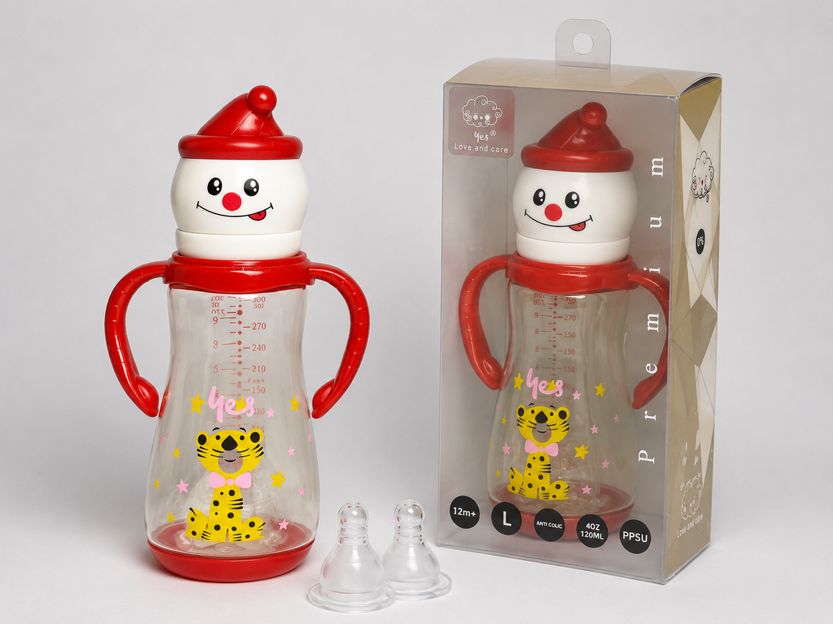 Pure Love Premium Baby Feeding Bottle with Handles 120ml / 4oz (Red)