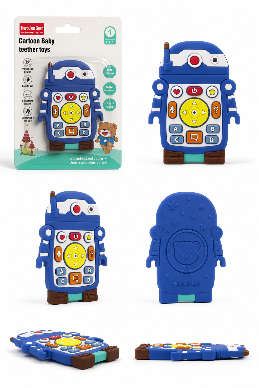 Hercules Bear Robot Remote Silicone Teether Toy (Blue)