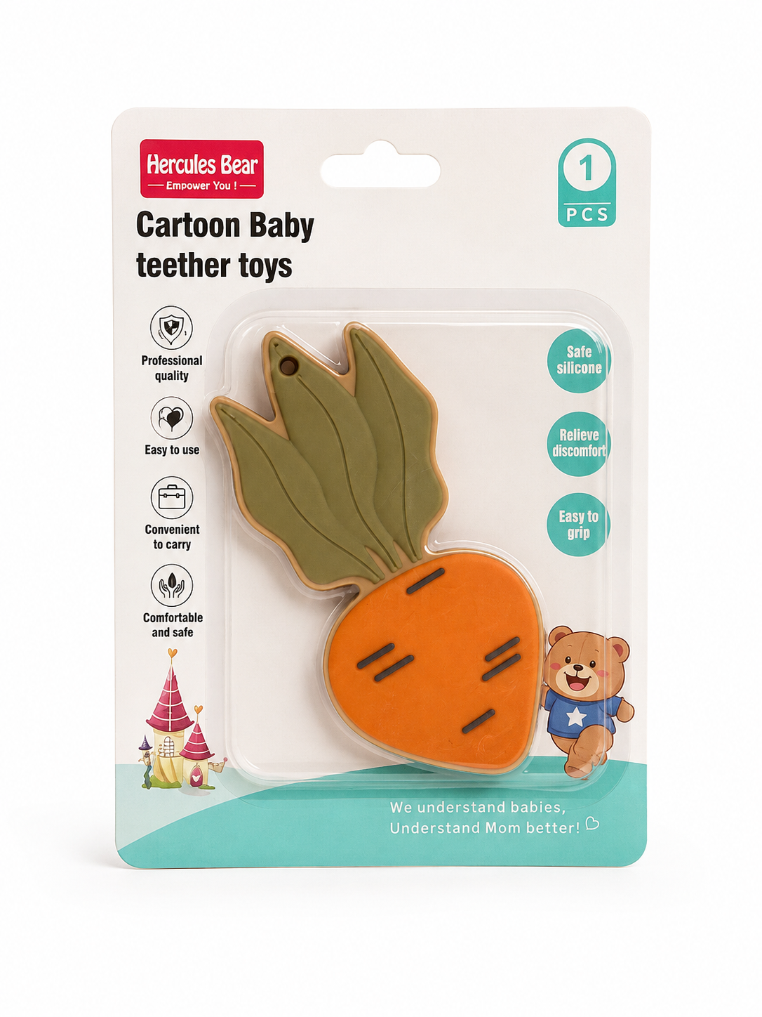 Hercules Bear Carrot Silicone Teether Toy