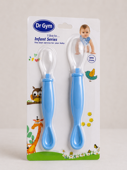 Dr Gym Soft Silicone Infant Feeding Spoons Set (2 Pcs – Blue)