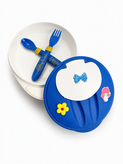 Baby Feeding Bowl, Fork & Spoon Set (Blue)