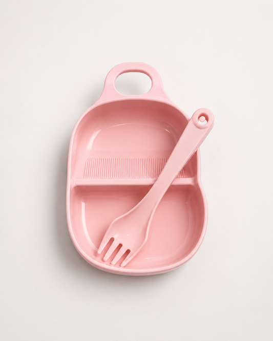 Baby Feeding Bowl Set with Spoon &amp; Fork (Pink)