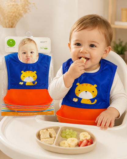 Waterproof Parachute & Silicone Baby Bib with Food Catcher