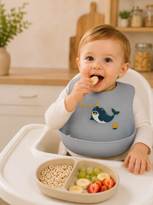 Soft Waterproof Silicone Baby Bib with Food Catcher