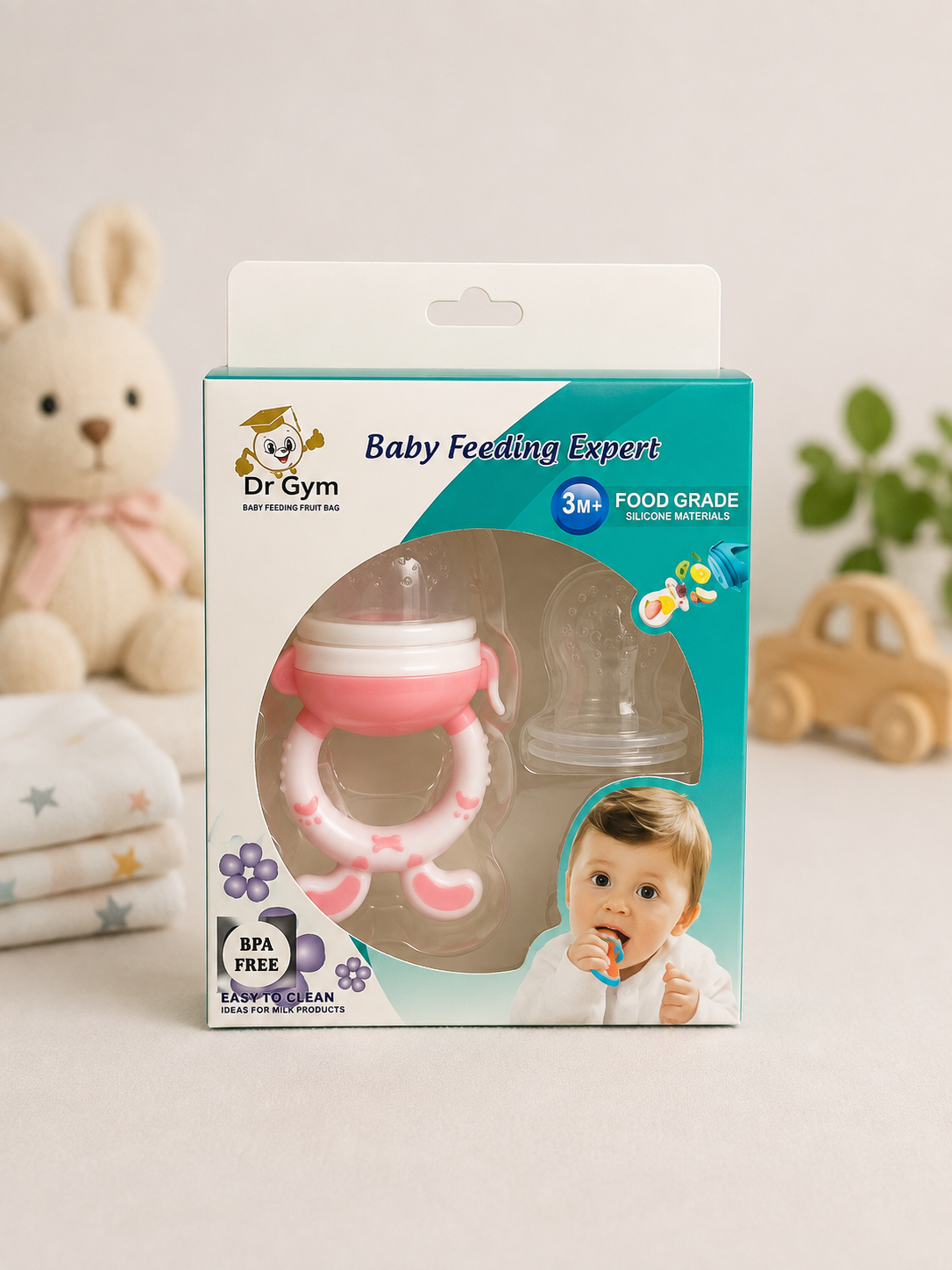 Dr Gym Fresh Fruit Food Feeder & Silicone Teether (Pink)