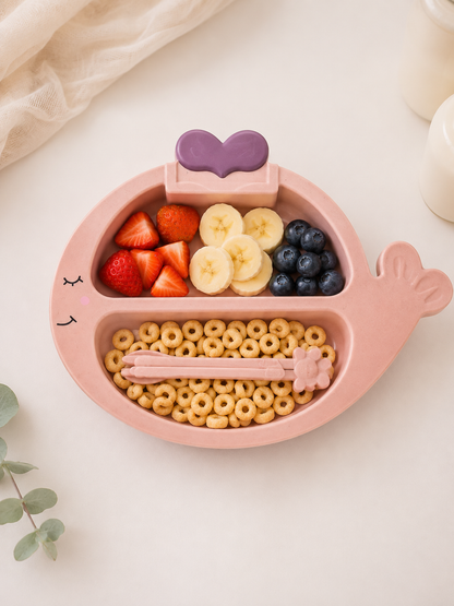 Kids Pink Whale Divided Feeding Plate with Spoon