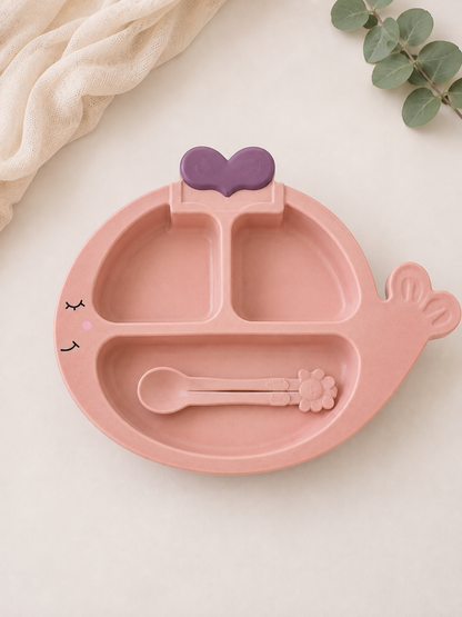Kids Pink Whale Divided Feeding Plate with Spoon