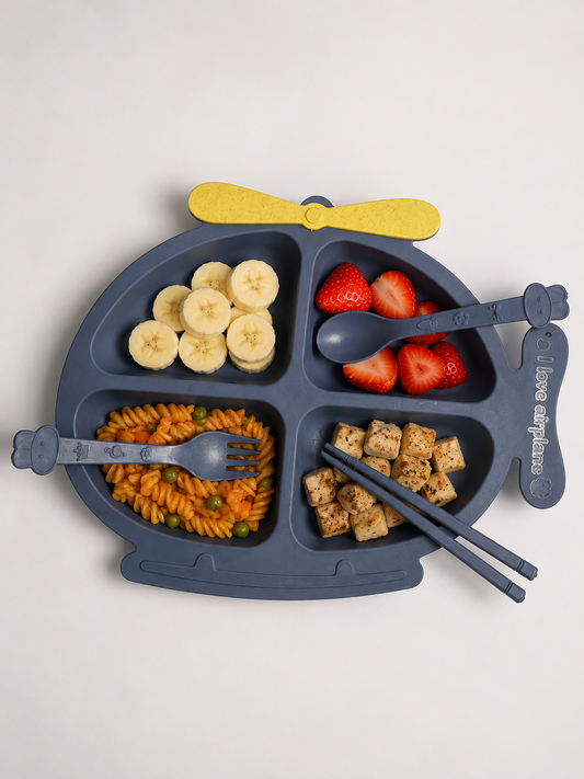 Fish-Shaped Dinner Plate with Spoon & Fork (Dark Blue)